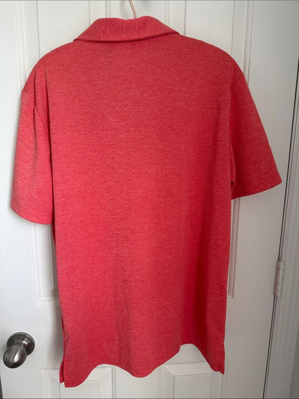adidas Men's Heather salmon colored  Polo with Contrast Placket